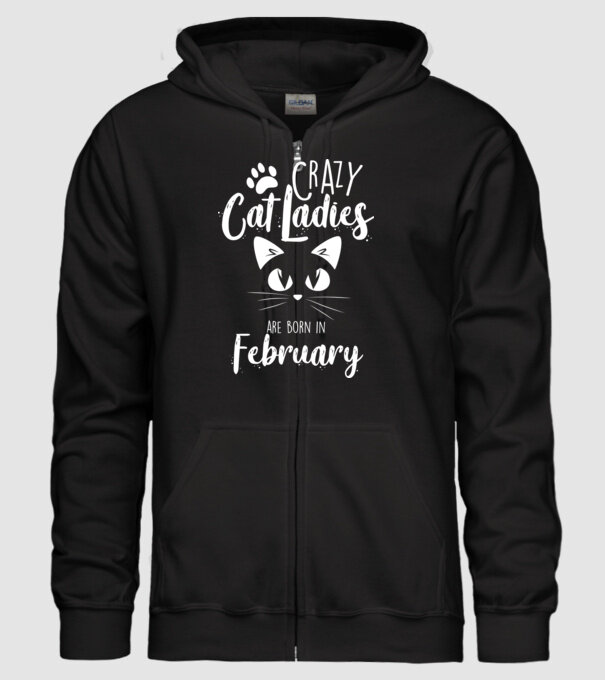 Crazy Cat Ladies are born in February model negru pe tricou