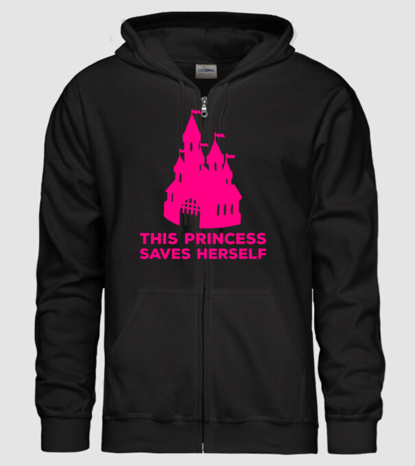 This princess saves herself model negru pe tricou