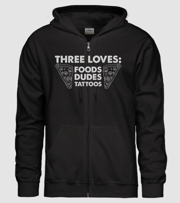 Three loves model negru pe tricou