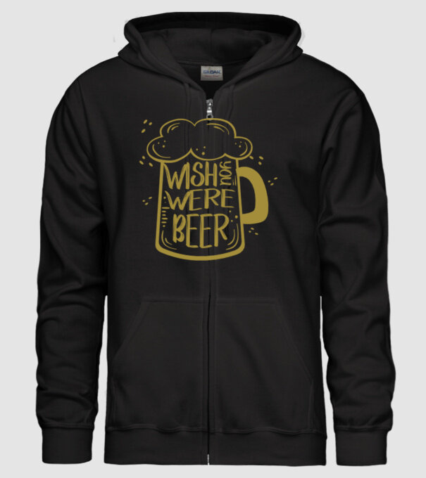 Wish u were beer model negru pe tricou