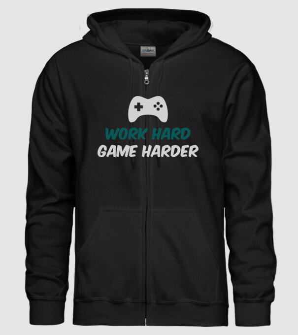 Work hard, game harder model negru pe tricou