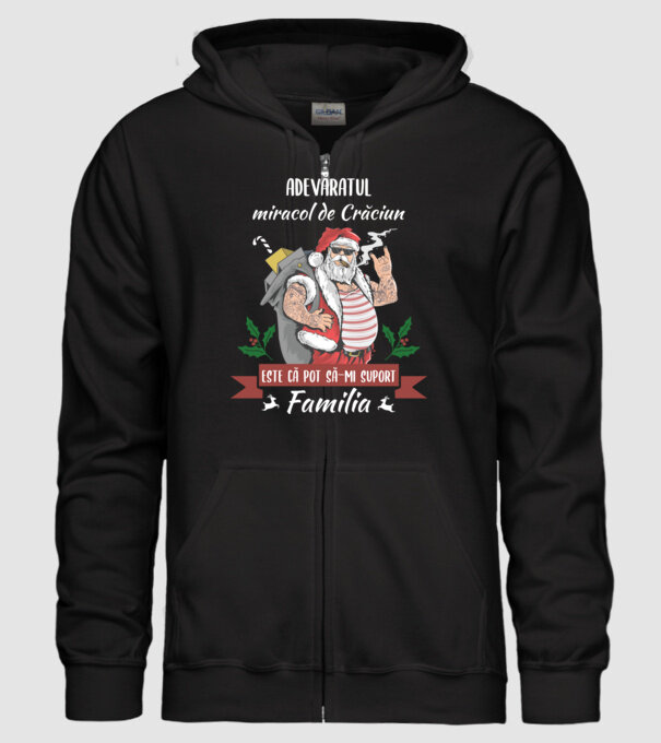 adevăratul miracol de Crăciun este că pot să-mi suport familia model negru pe tricou