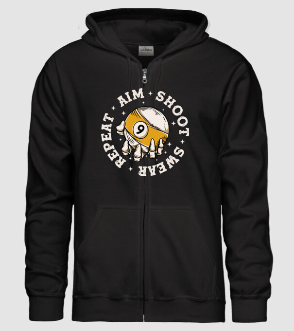 Aim Shoot Swear Repeat Biliard model negru pe tricou