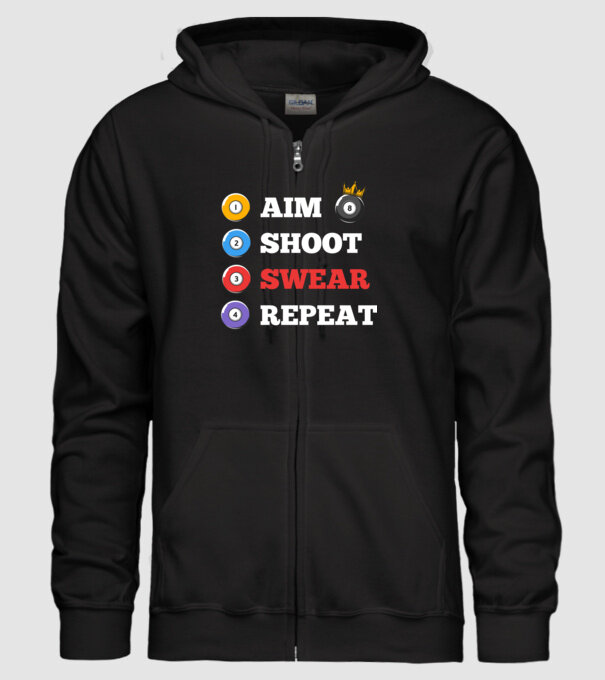 Aim swear shoot repeat - biliard v2 model negru pe tricou