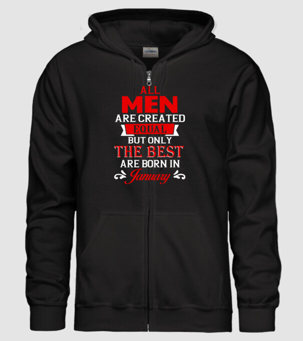 All men created equal but only the beat are born in january model negru pe tricou