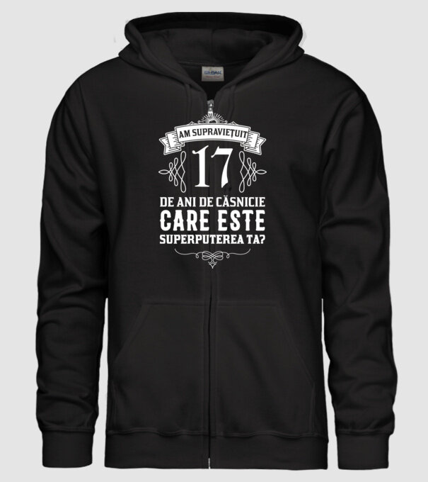 Am supraviețuit 17 ani de an de căsnicie - care este superputerea ta? model negru pe tricou