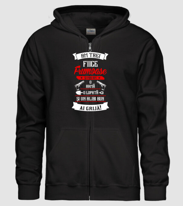 Am trei fiice frumoase și mai am o armă, o lopată și un alibi bun model negru pe tricou