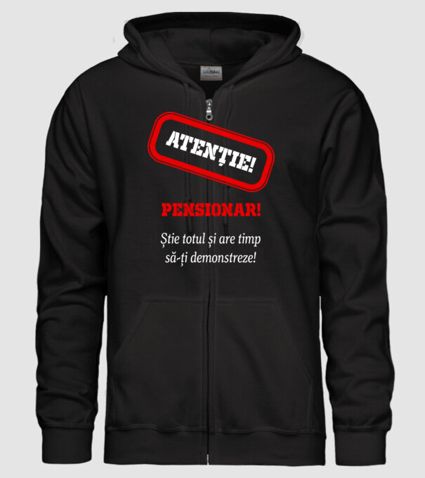 Atenție! Pensionar! Știe totul și are timp să-ți demonstreze! model negru pe tricou