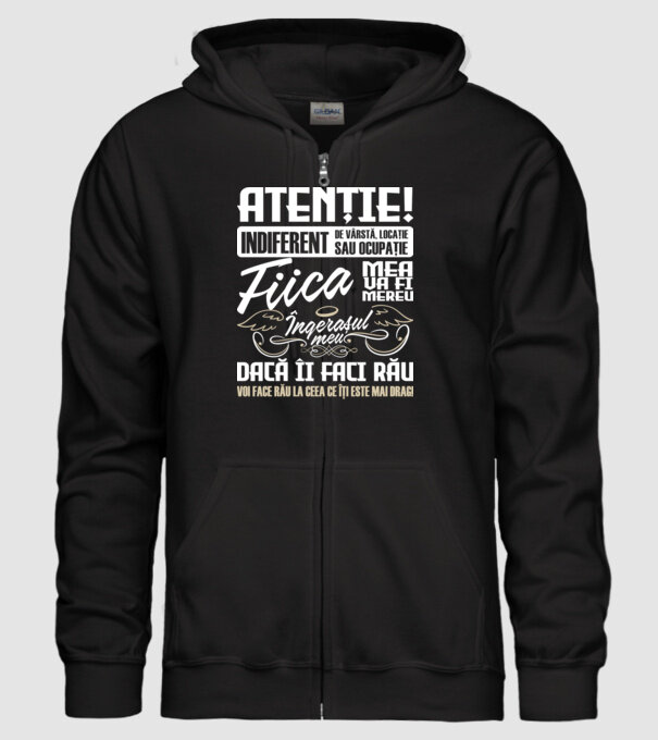 Atenție! indiferent de vârstă, locație sau ocupație, fiica mea va fi mereu îngerașul meu, dacă îi faci rău, voi face rău la ceea model negru pe tricou