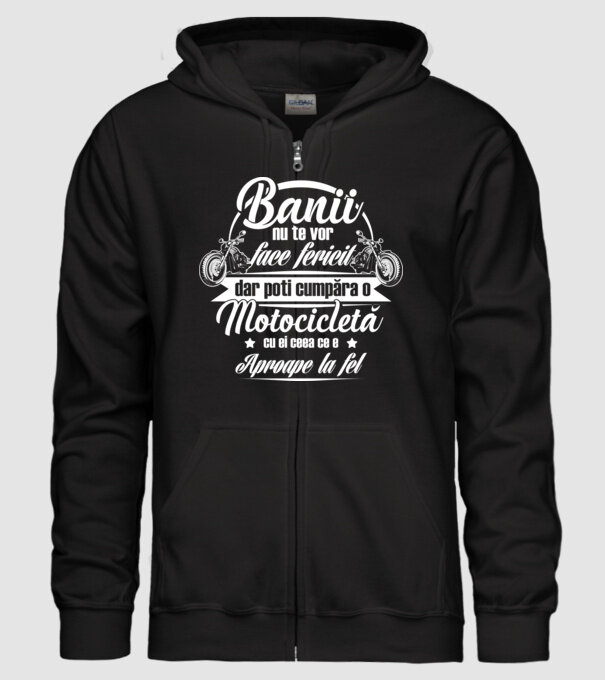 banii nu te vor face fericit, dar poți cumpăra o motocicletă cu ei, ceea ce e aproape la fel model negru pe tricou
