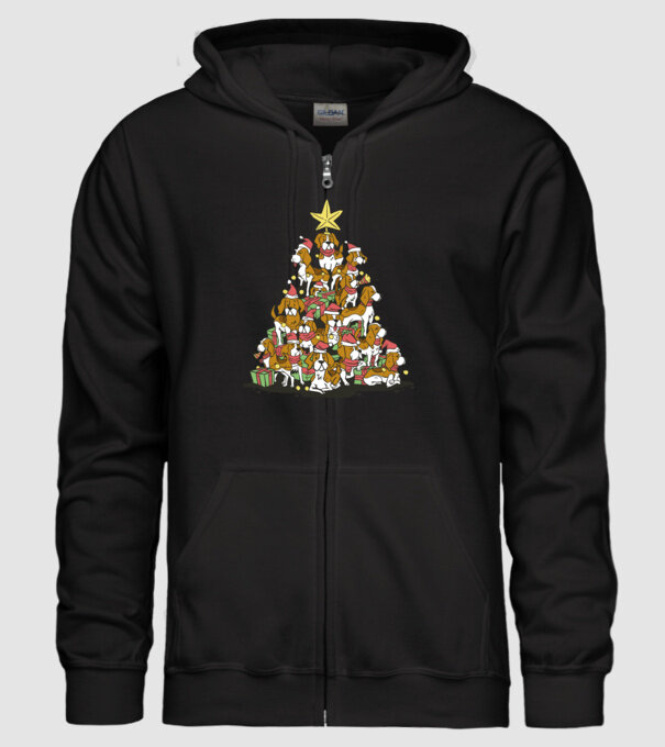 beagle christmas tree model negru pe tricou