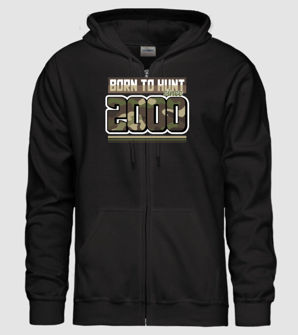 Born to hunt since 2000 model negru pe tricou