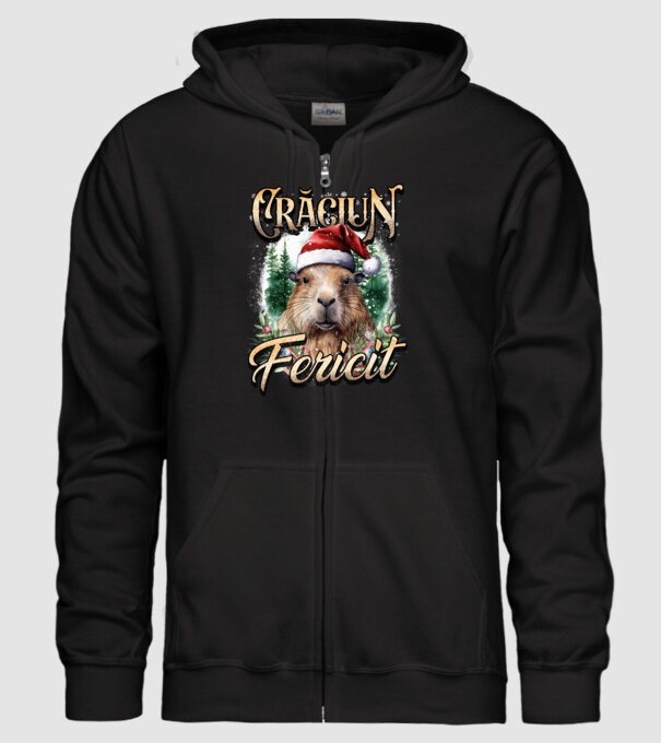 Capybara christmas model negru pe tricou