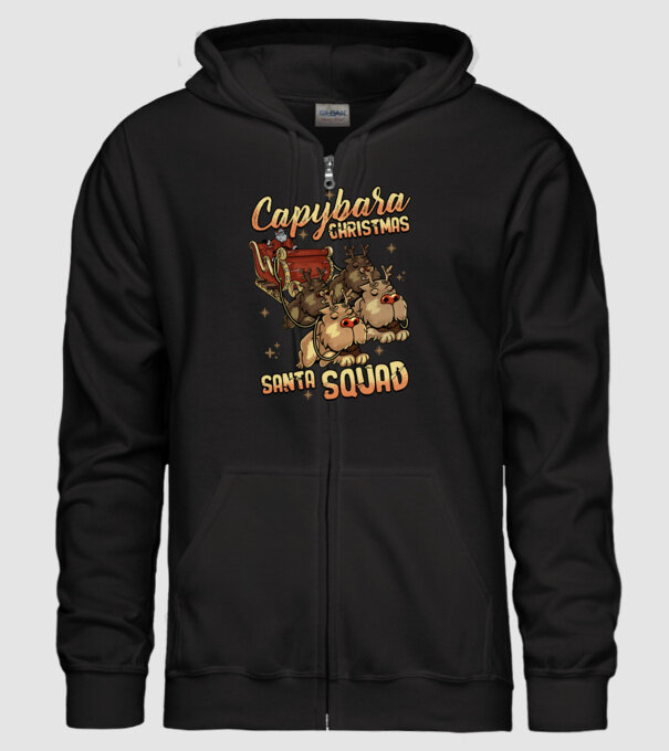 Capybara christmas santa squad model negru pe tricou