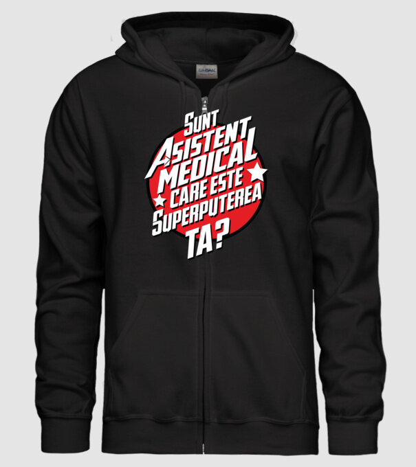 sunt asistent medical, care este superputerea ta? model negru pe tricou