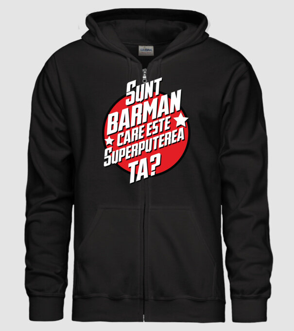 sunt barman, care este superputerea ta? model negru pe tricou