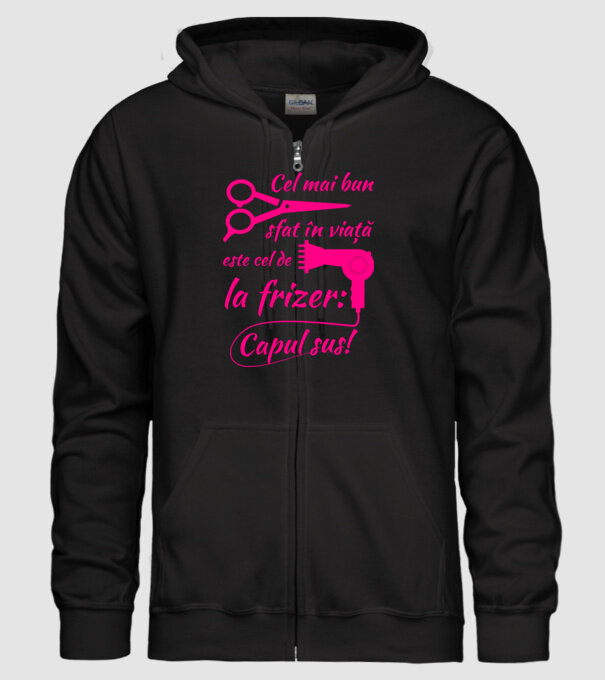 cel mai bun sfat în viață este cel de la frizer: capul sus! model negru pe tricou