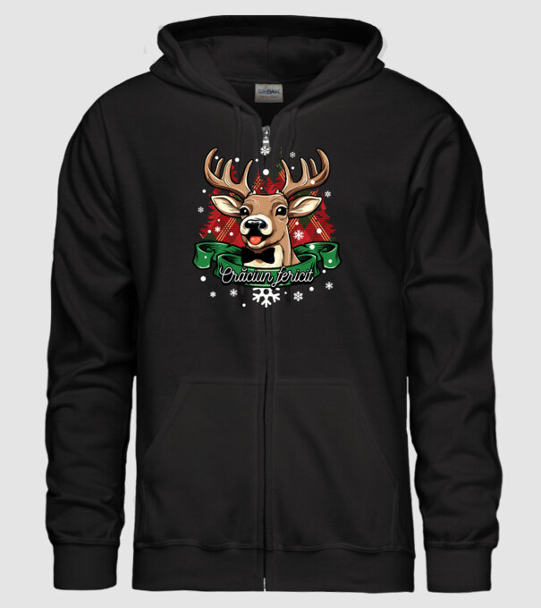 Cerb de Crăciun model negru pe tricou