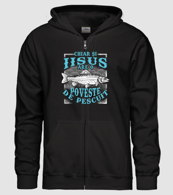 Chiar și Iisus are o poveste de pescuit model negru pe tricou