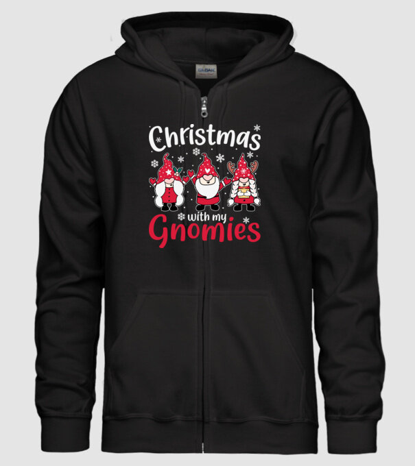 Christmas with my gnomies model negru pe tricou