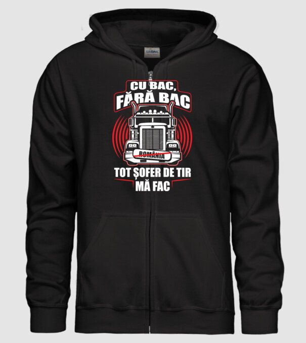 Cu bac, fără bac, tot șofer de tir mă fac model negru pe tricou