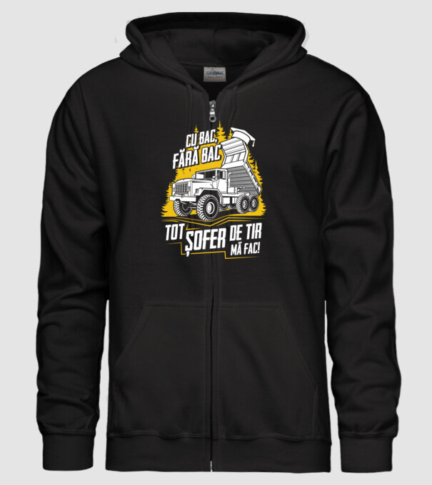 Cu bac, fără bac, tot șofer de tir mă fac model negru pe tricou