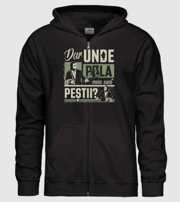 Dar unde p la mea sunt peștii model negru pe tricou