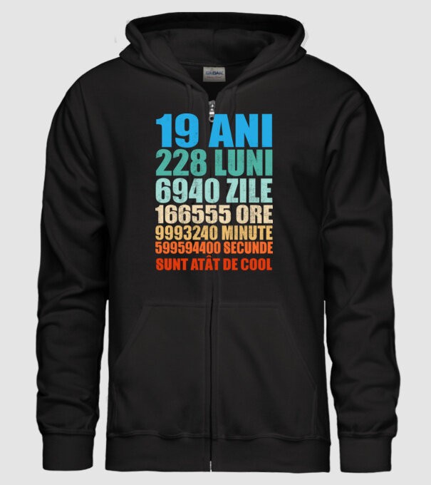 De 19 ani - luni - zile - ore - minute - secunde - sunt atât de cool model negru pe tricou