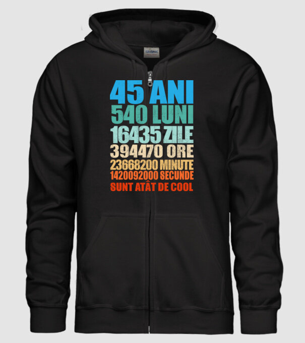 De 45 ani - luni - zile - ore - minute - secunde - sunt atât de cool model negru pe tricou