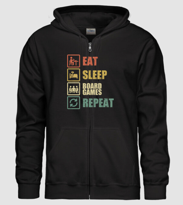 eat sleep Board Games repeat model negru pe tricou