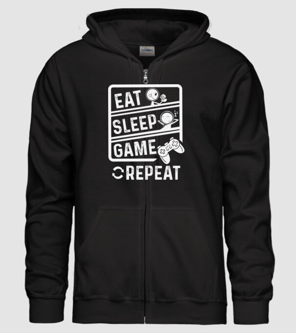 Eat sleep game repeat model negru pe tricou