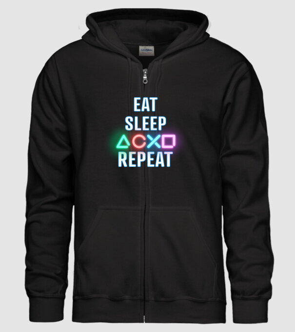 Eat sleep PS model negru pe tricou