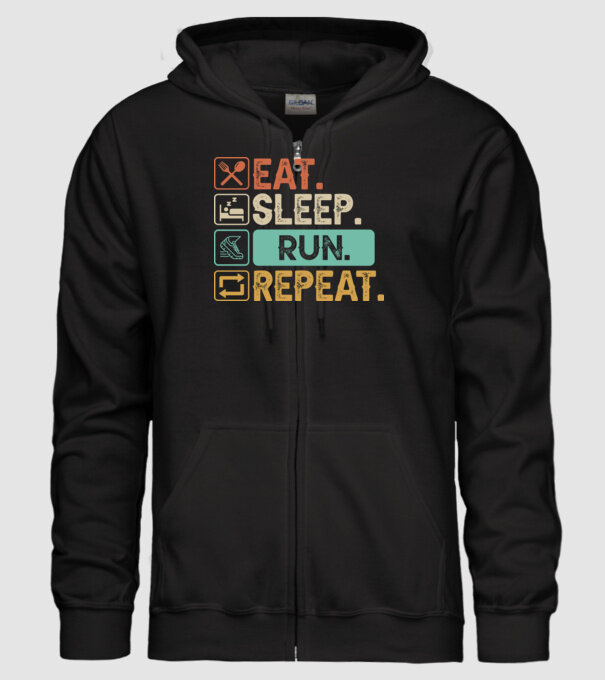 Eat Sleep Run Repeat model negru pe tricou