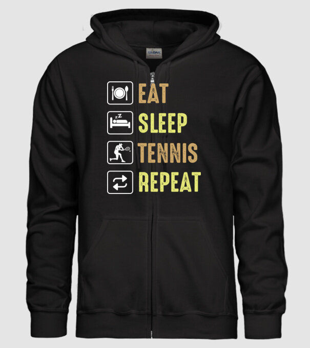 eat sleep tennis repeat model negru pe tricou