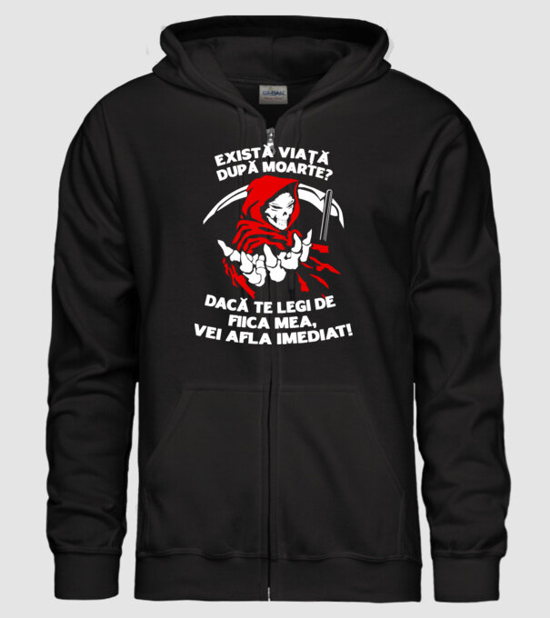 Există viață după moarte? Dacă te legi de fiica mea, vei afla imediat! model negru pe tricou