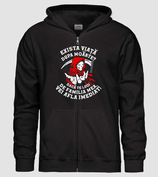 Există viață după moarte? Dacă te legi de familia mea, vei afla imediat! model negru pe tricou