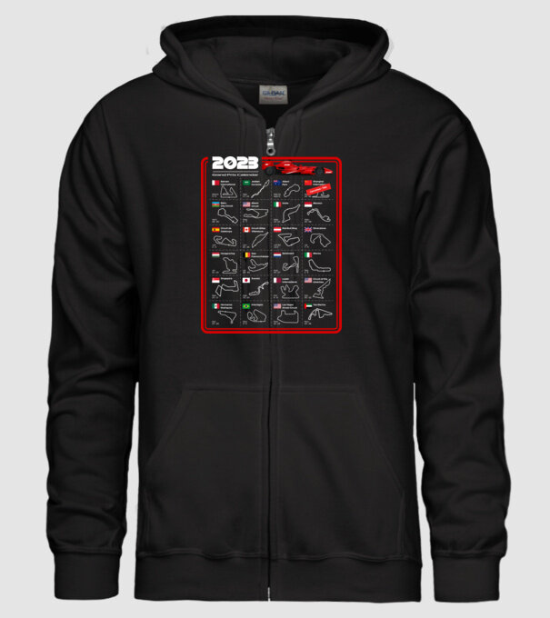 F1 2023 Formula Grand prix calendar model negru pe tricou