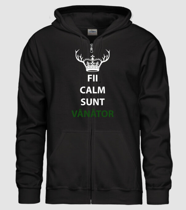 fii calm, sunt vânător model negru pe tricou
