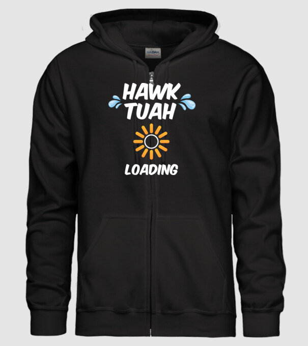 Hawk Tuah loading raindrop model negru pe tricou