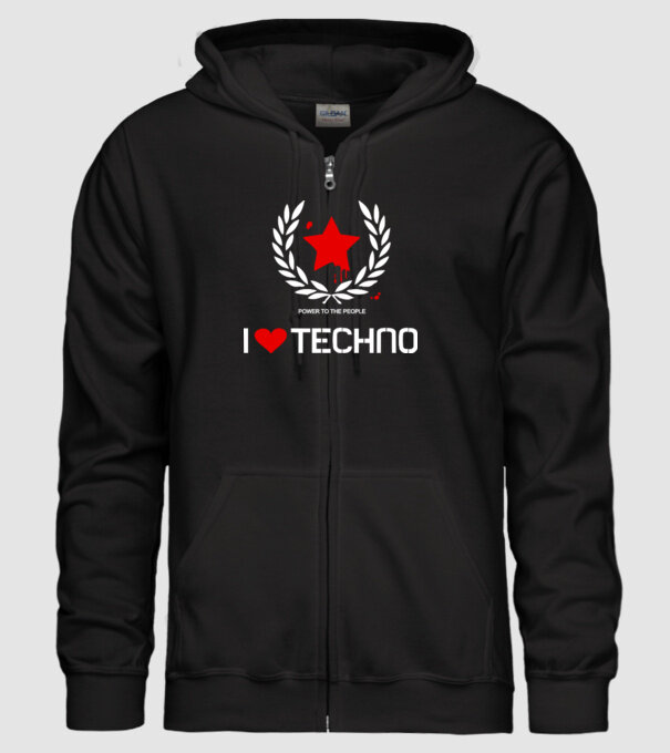 I love techno model negru pe tricou