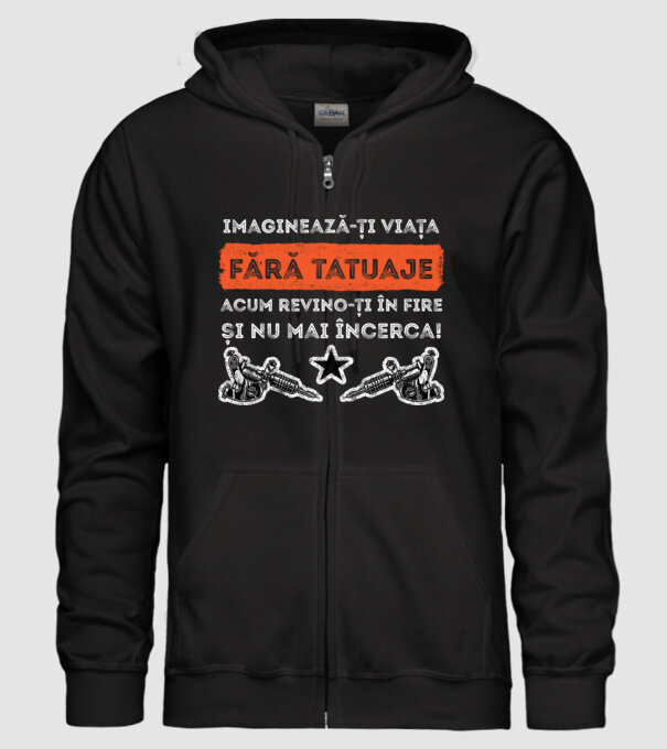 imaginează-ți viața fără tatuaje, acum revino-ți în fire și nu mai încerca! model negru pe tricou