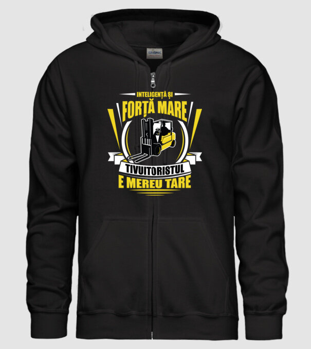 Inteligență și forță mare, stivuitoristul e mereu tare model negru pe tricou