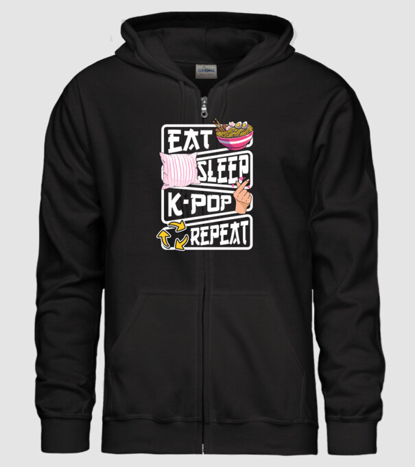 K-POP EAT SLEEP model negru pe tricou