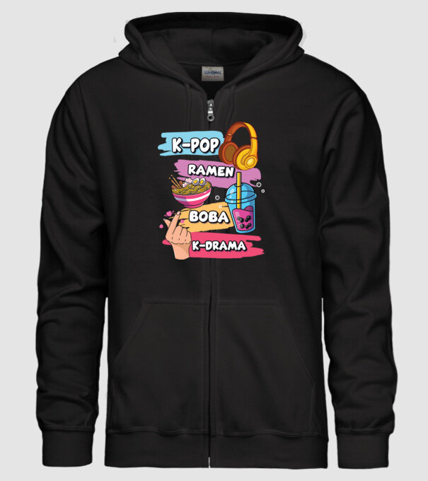 K-POP RAMEN BOBA K-DRAMA model negru pe tricou