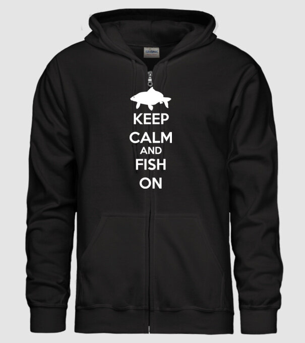 Keep calm and fish on model negru pe tricou