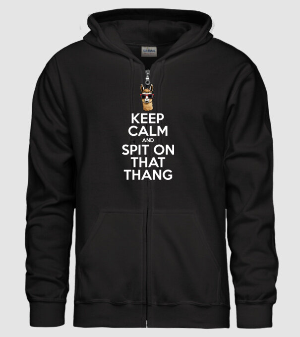 Keep calm and spit on that thang model negru pe tricou