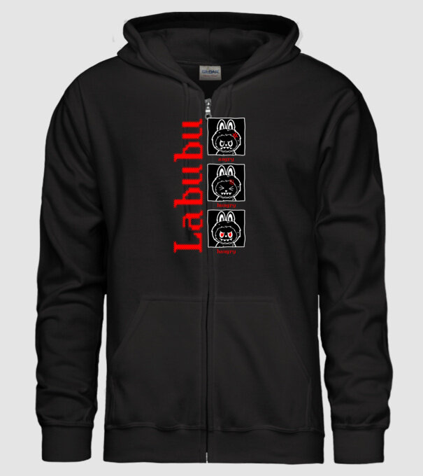 Labubu moods model negru pe tricou