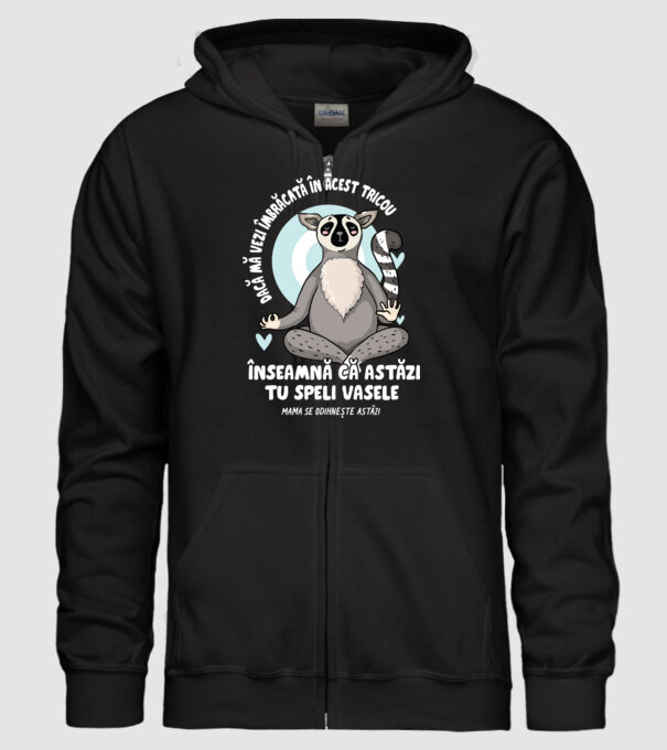 Dacă o vezi îmbrăcată în acest tricou, înseamnă că astăzi tu speli vasele. Mama se odihnește astăzi. model negru pe tricou