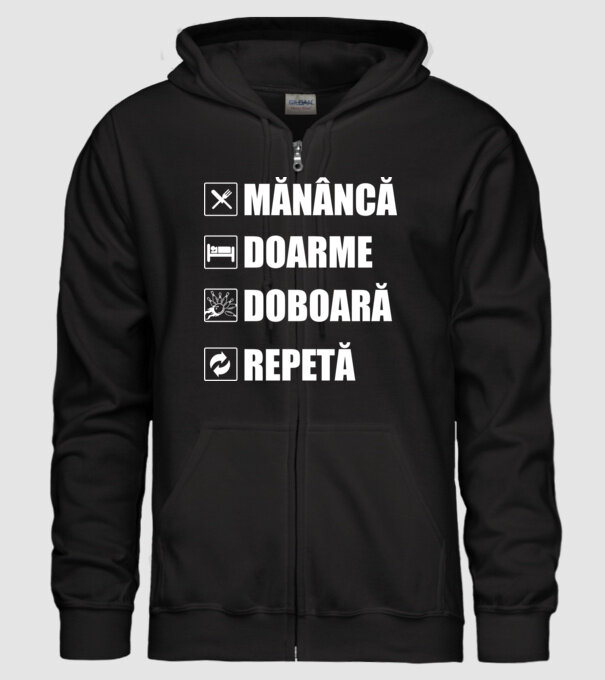 mănâncă doarme doarme doboară repetă model negru pe tricou