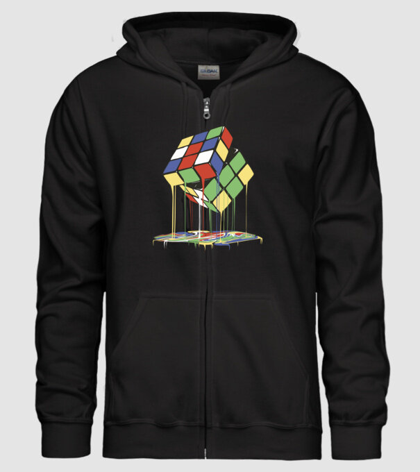Melting Rubik cube model negru pe tricou
